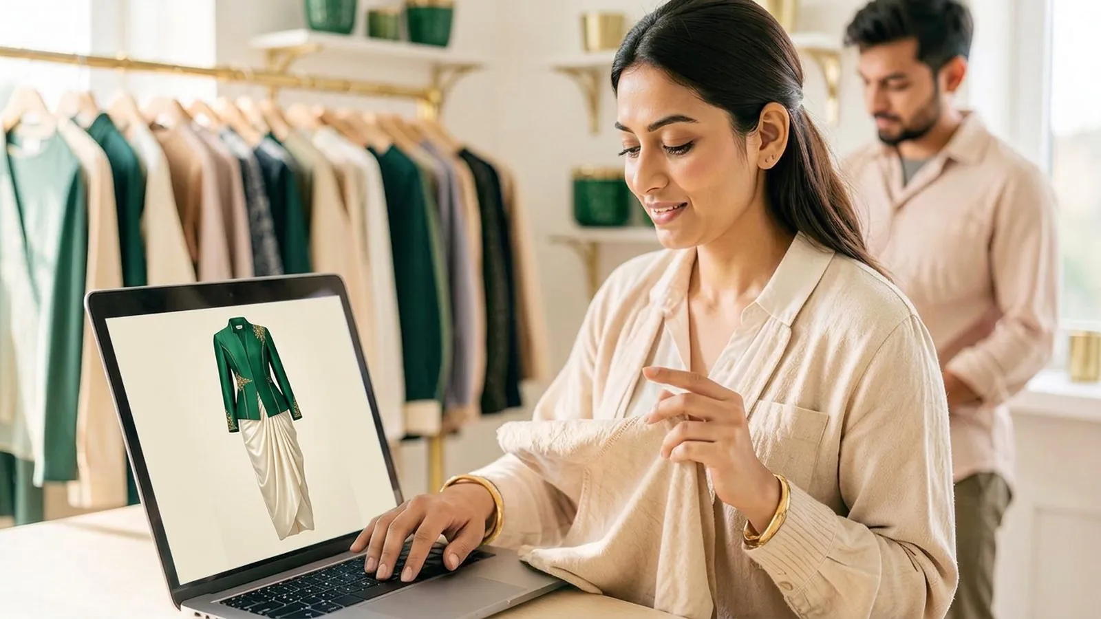 A brand owner planning a content calendar on a laptop