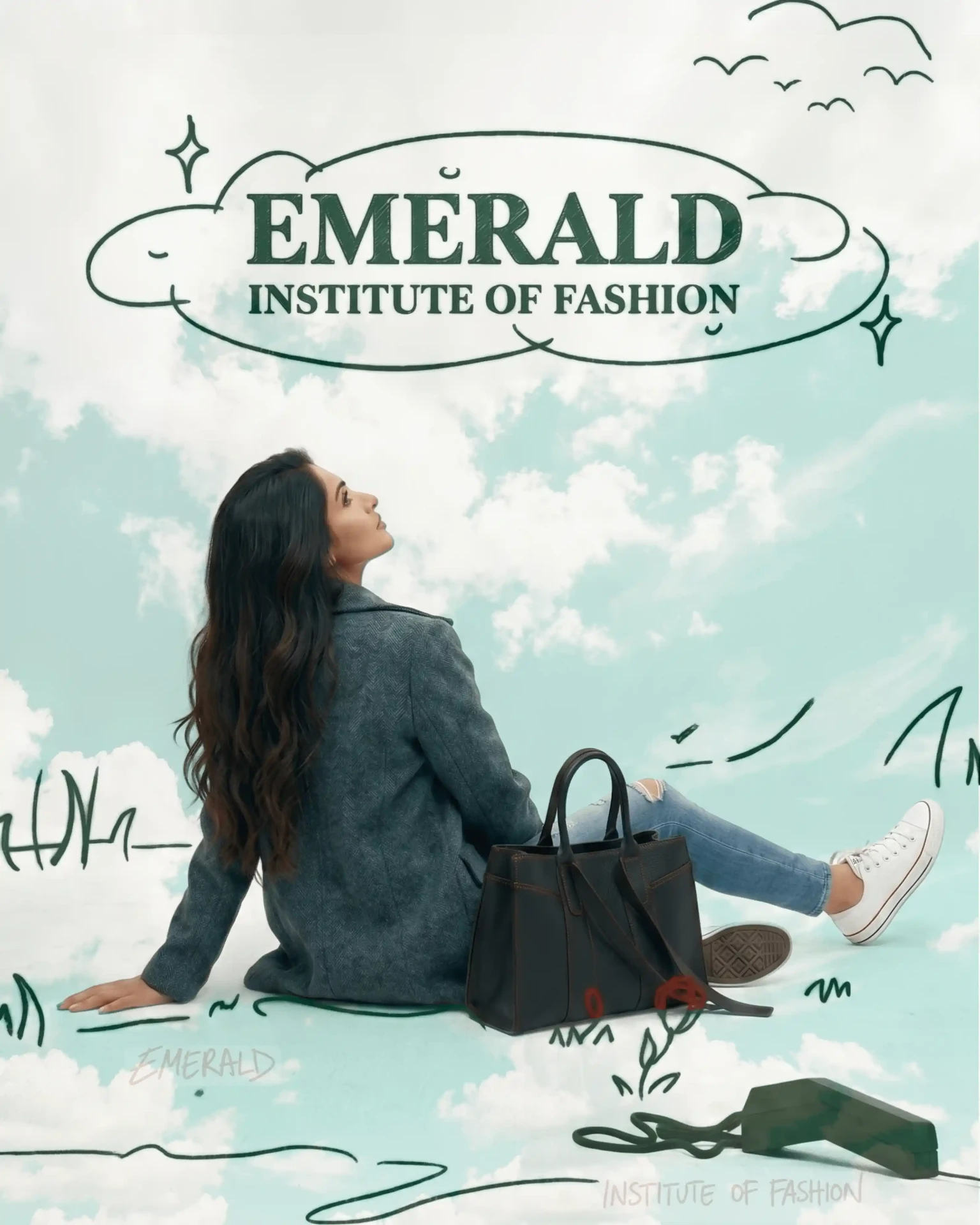 Emerald Institute of Fashion student styled in an editorial campaign visual
