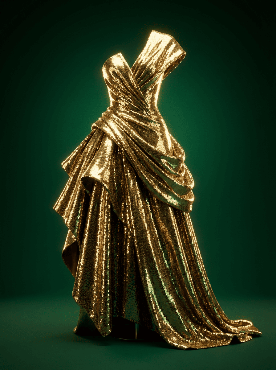 AI rendered luxury gold avant-garde gown