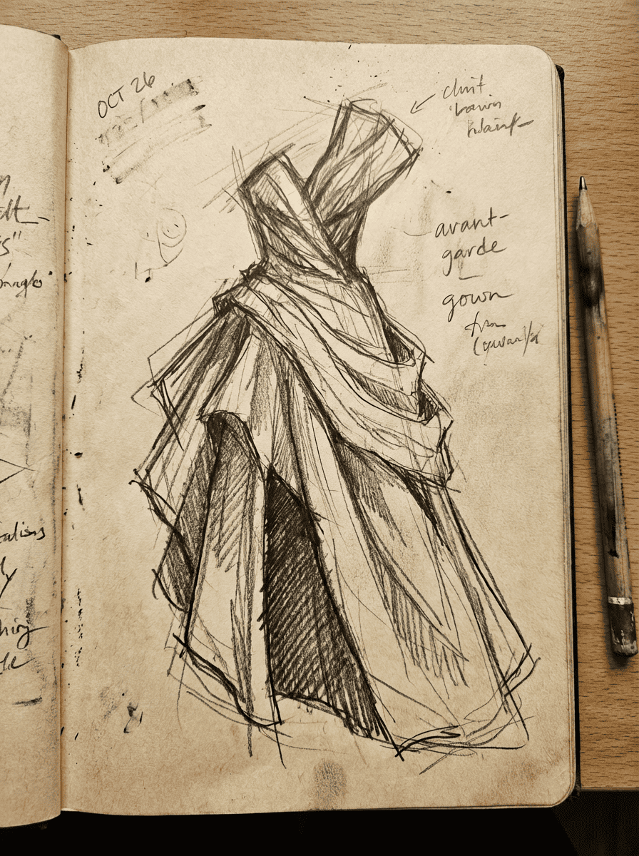 Fashion sketch - avant-garde gown concept
